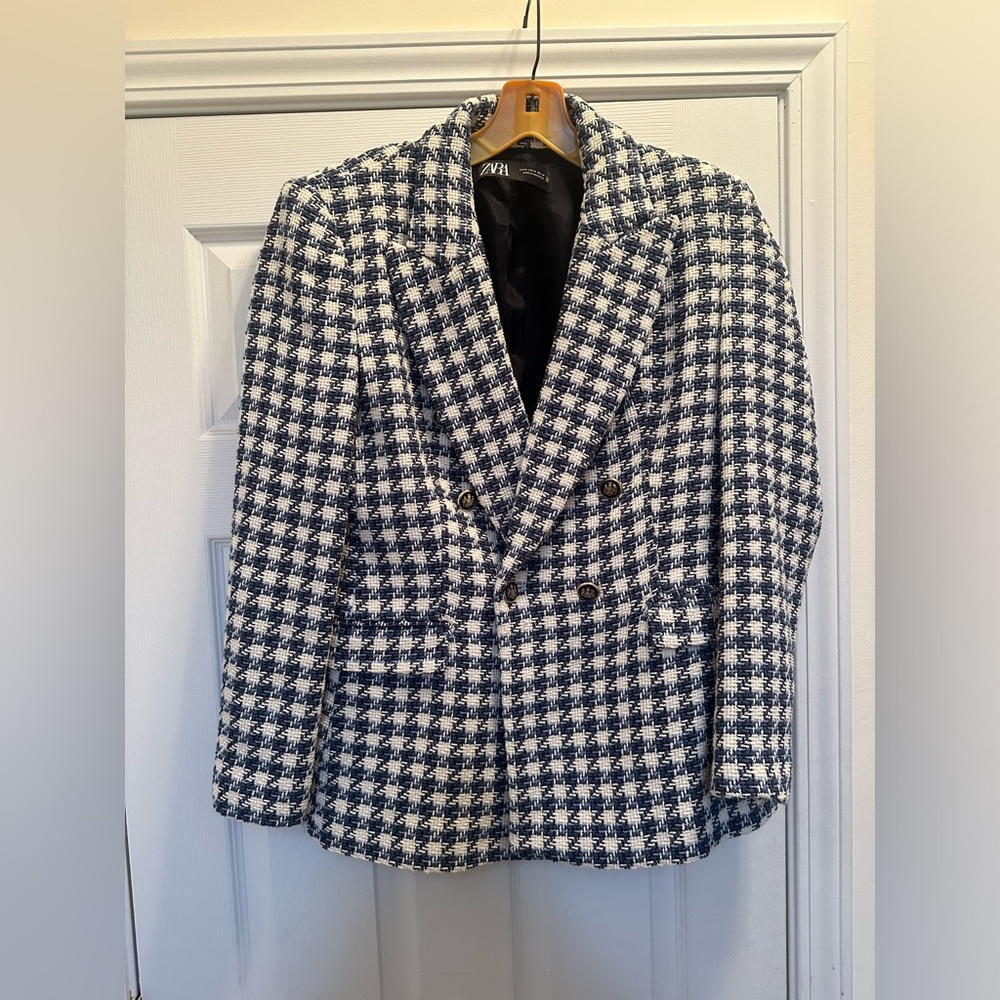 Zara tweed blazer size L Blue